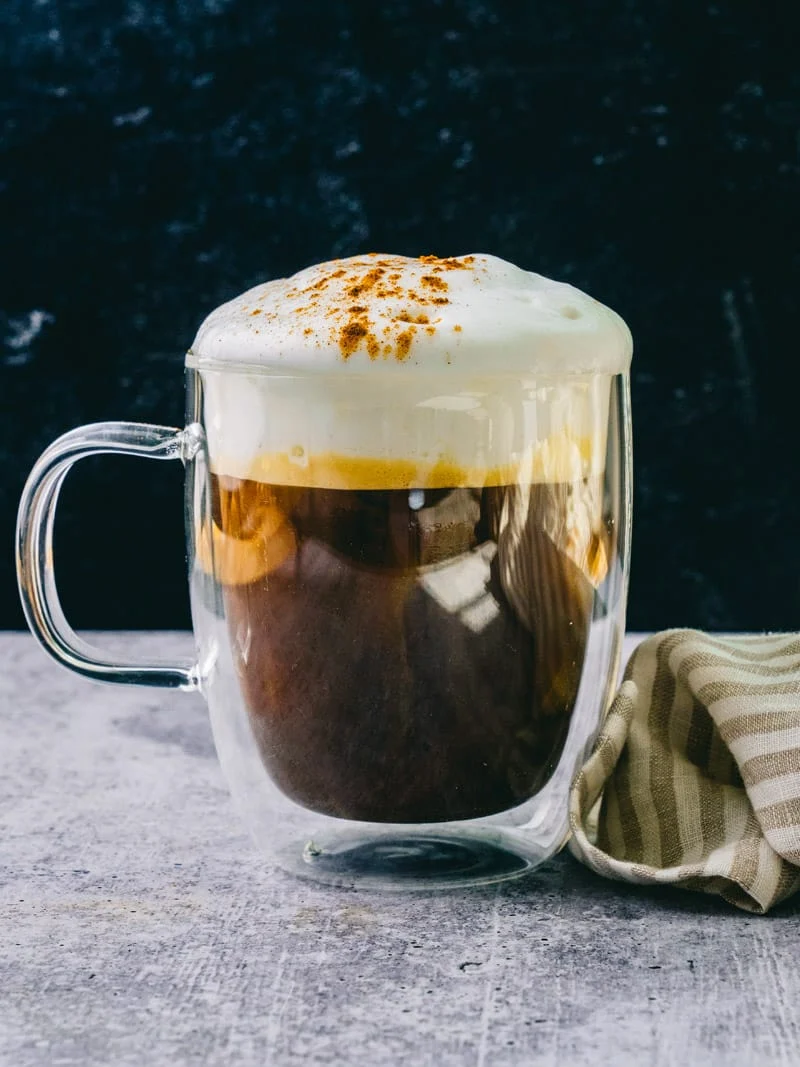 A close-up of a iced-cappuccino